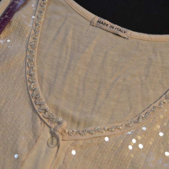 Made in Italy full sequin front nude henley camisole size S - Picture 13 of 15